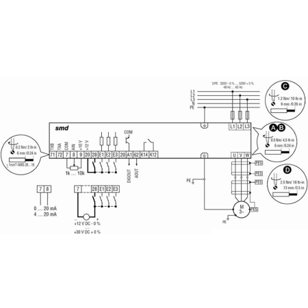 Схема подключения частотного преобразователя Lenze 8200 SMD – 380V